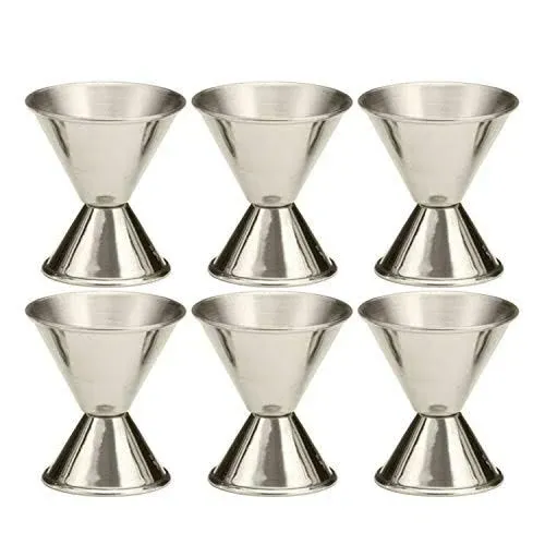 Tezzorio (6 Pack) Double 1/2 & 1 Oz Bar Jigger, Stainless Steel Cocktail Jiggers Pony Shot Measuring Liquor/Bartender Supplies