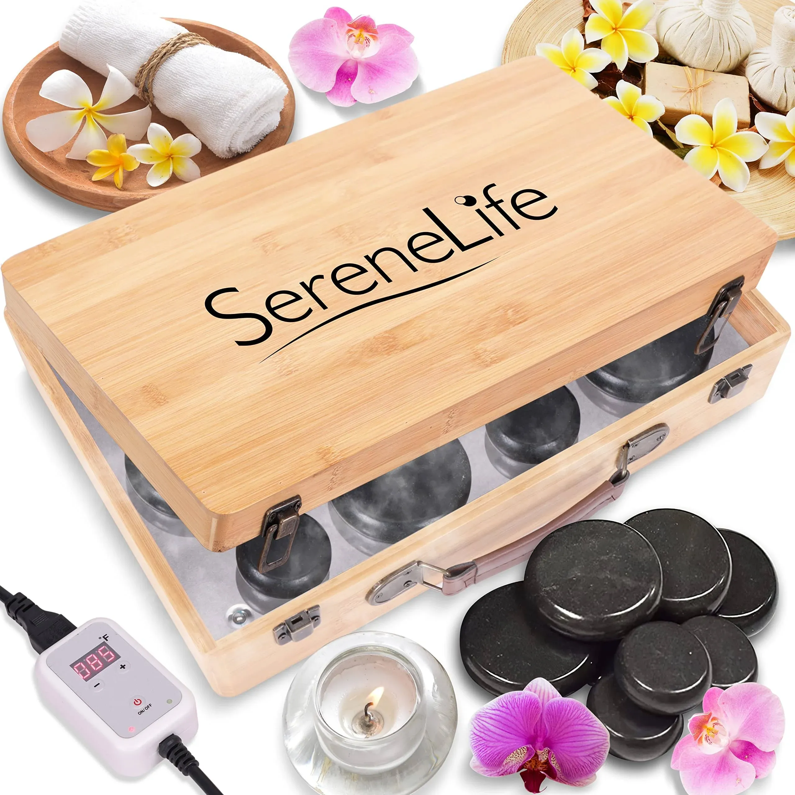 SereneLife Hot Stone Massage Kit Heated Rock Massaging Therapy System