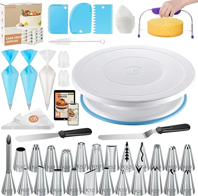 96PCs Cake Decorating Supplies Kits with Ebook, Cake Turntable, 30+2 Piping B...