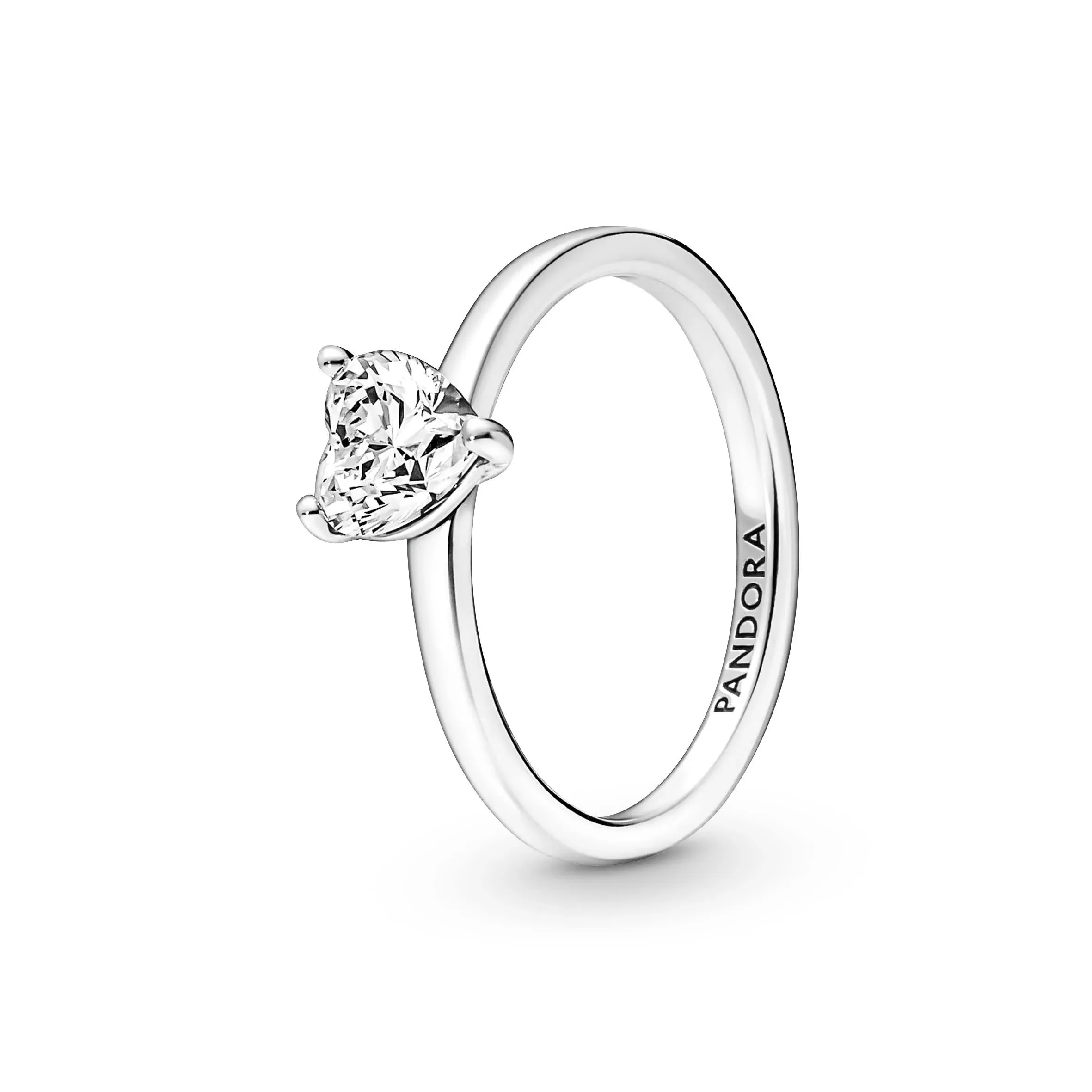 Solitaire ring heart in 925 sterling silver with zirconia