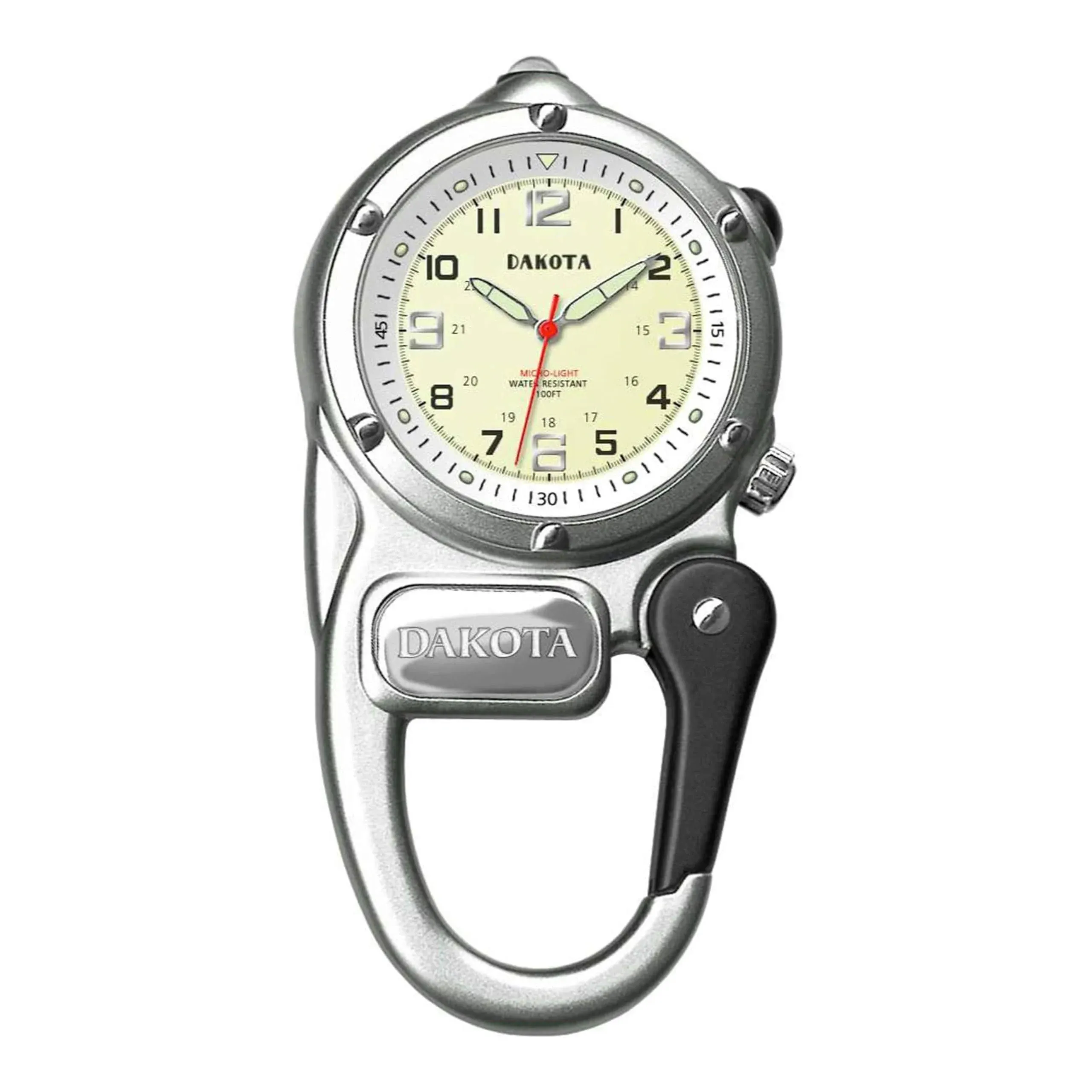 Dakota Silver Mini Clip Microlight Watch Carabiner DK3807 Aluminum Cream Dial