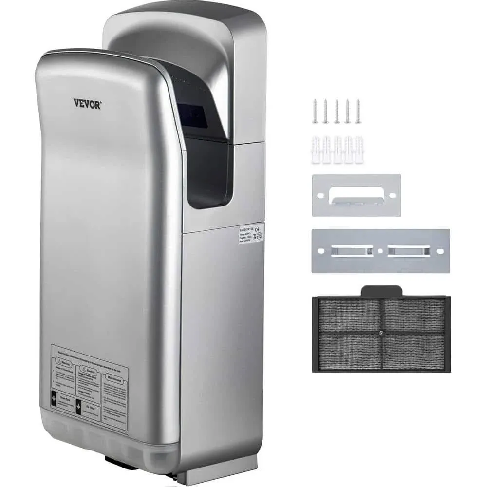 VEVOR Jet Hand Dryer Blade Hand Dryer Automatic High Speed for Washroom Silver