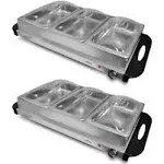 NutriChef 3 Pot Electric Hot Plate Buffet Warmer Chafing Serving Dish (2 Pack)