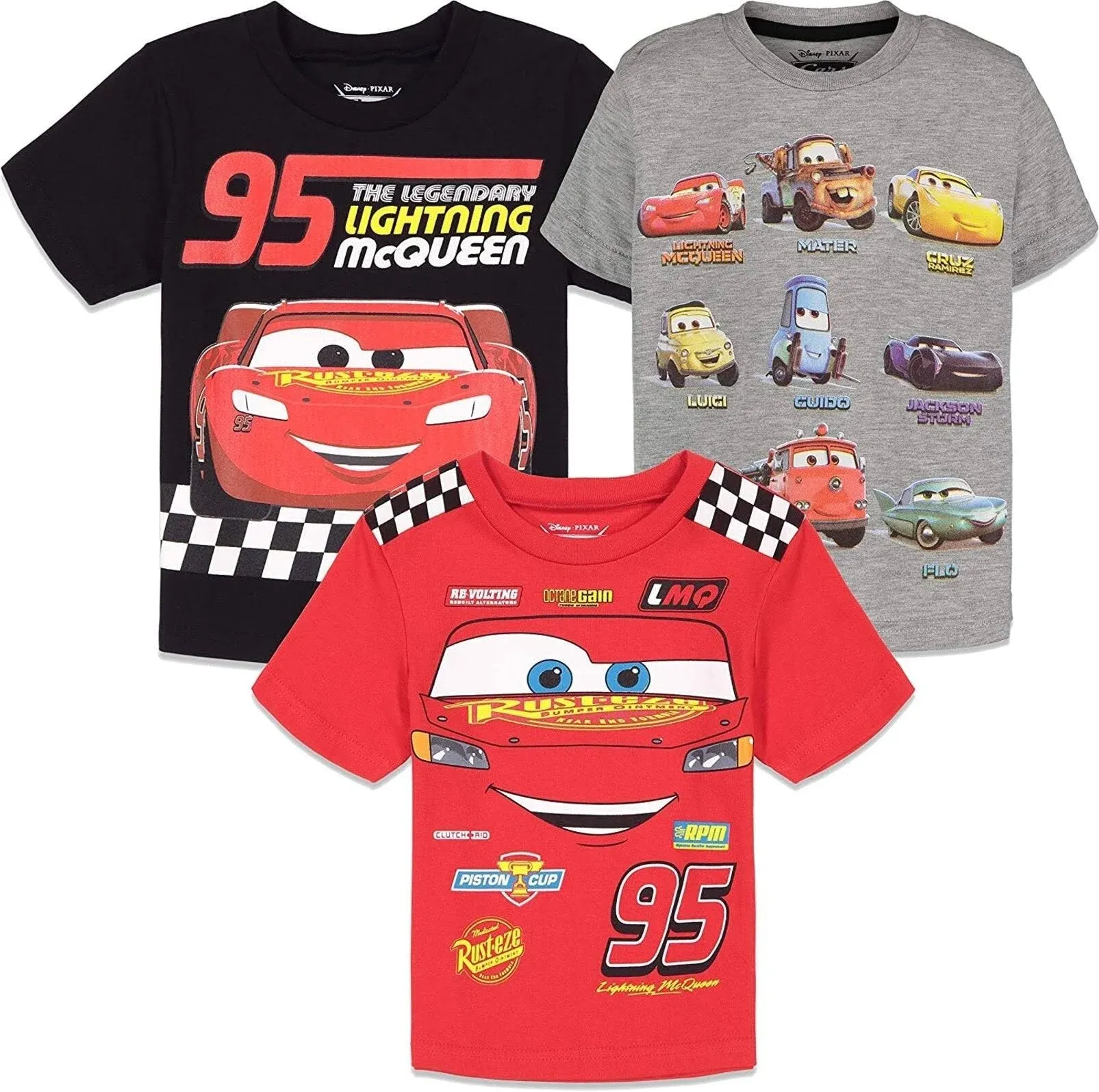 Disney Pixar Cars Lightning Mcqueen Tow Mater Big Boys 3 Pack Graphic T-shirts ...