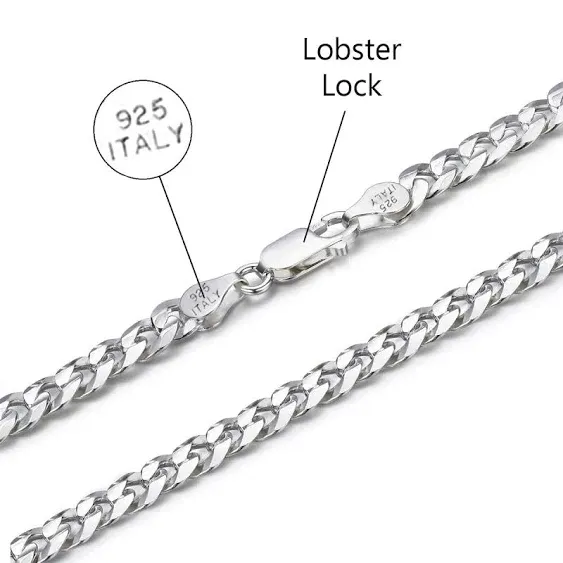 Savlano 925 Sterling Silver 5mm Italian Solid Curb Cuban Link Chain Necklace for Men & Women - Made in Italy Comes With a Gift Box