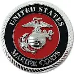 USMC Red/Silver Auto Medallion – 3.5 Inches Marine Corps Eagle Globe & Anchor Metal Logo for Car - USMC Gift | Disabled USMC Vet Owned Small Business