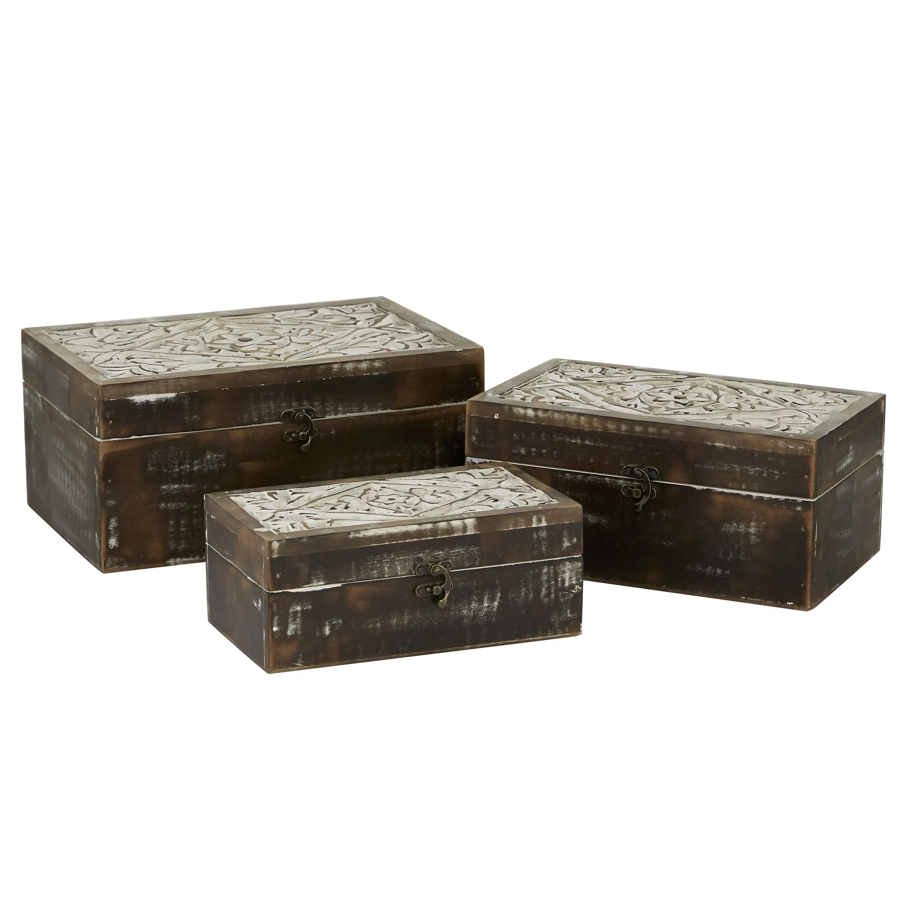 Zimlay Set of 3 Brown Mango Wood Country Cottage Box 31882