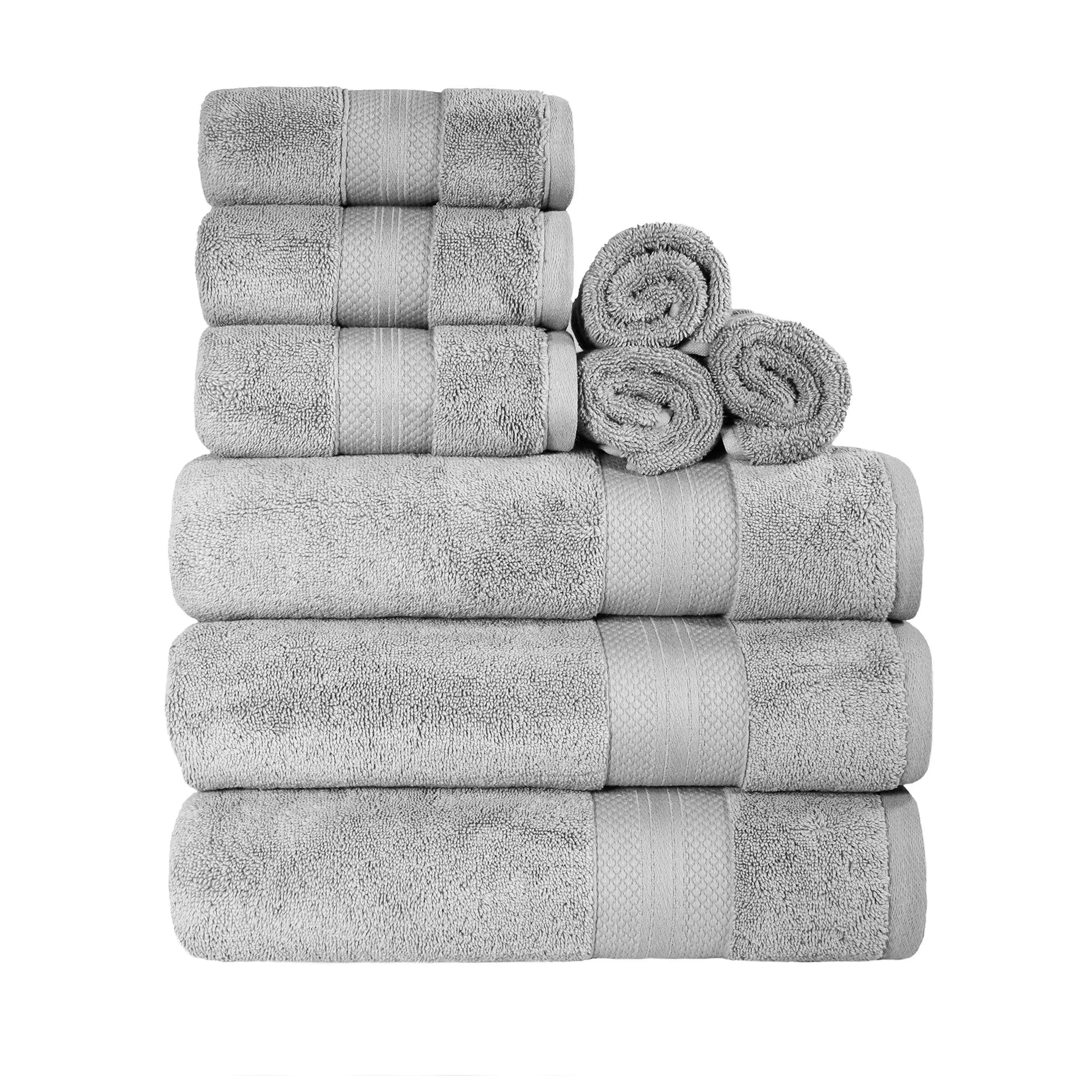 Superior Turkish Cotton 9-Piece Towel Set, 3 Bath, 3 Hand, 3 Face Towels for Home, Bathroom Essentials, Hotel, Resort, Spa, Shower, Adult, Kids, Airbnb, Plush, Soft, Apartment, Grey