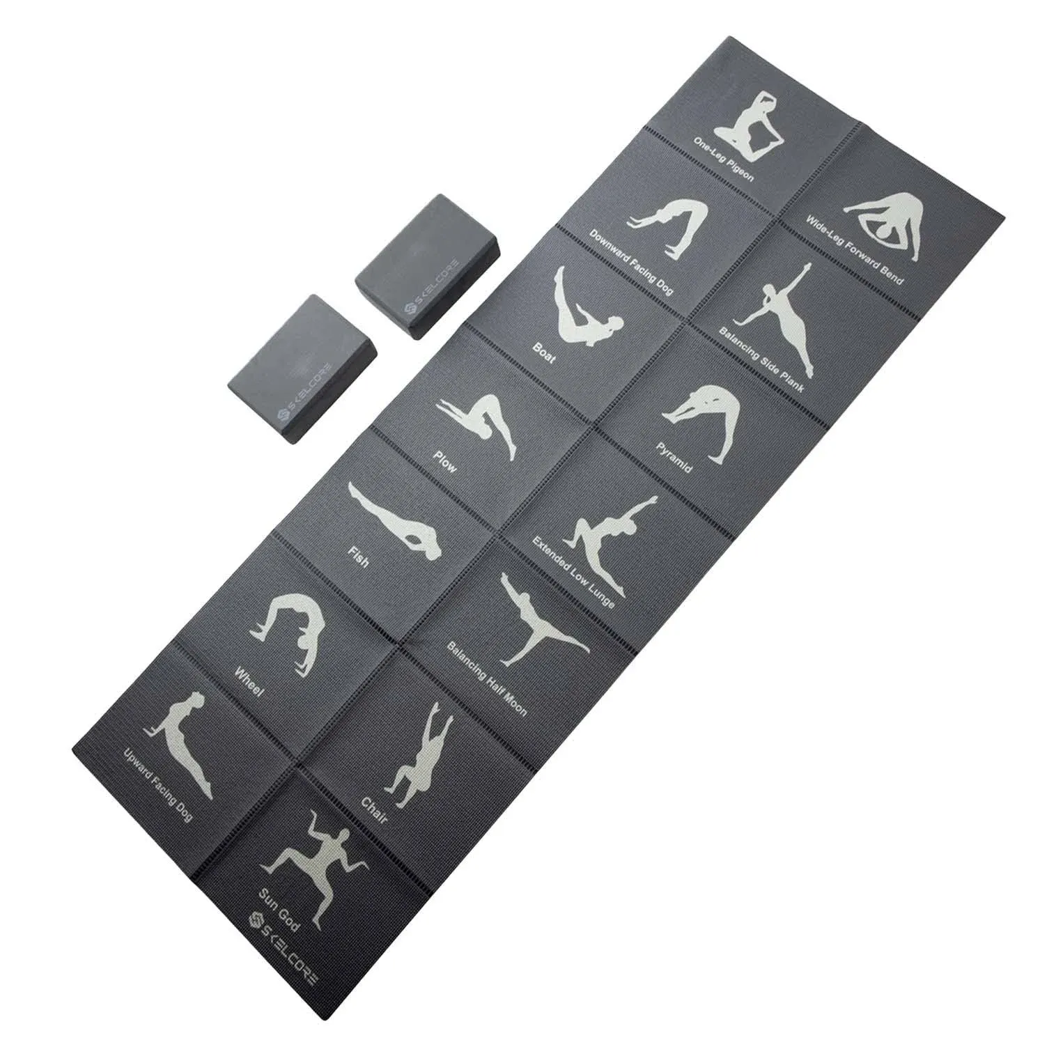 Yoga Mat and Blocks Set- Travel Yoga Mat with Poses Printed on It and 2 Yoga Blo