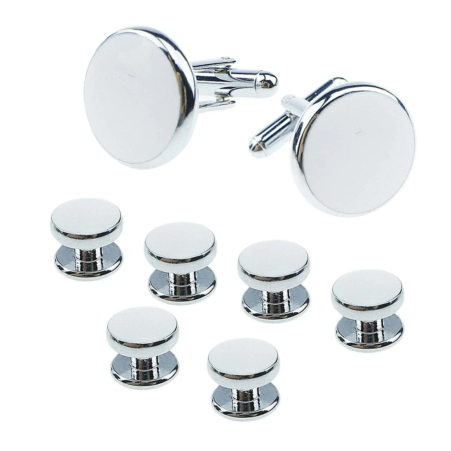 UJOY Cufflinks and Studs Set Blanks Round 4 Colors Shirt Tuxedo Buttons Packed in Cufflink Box for Men