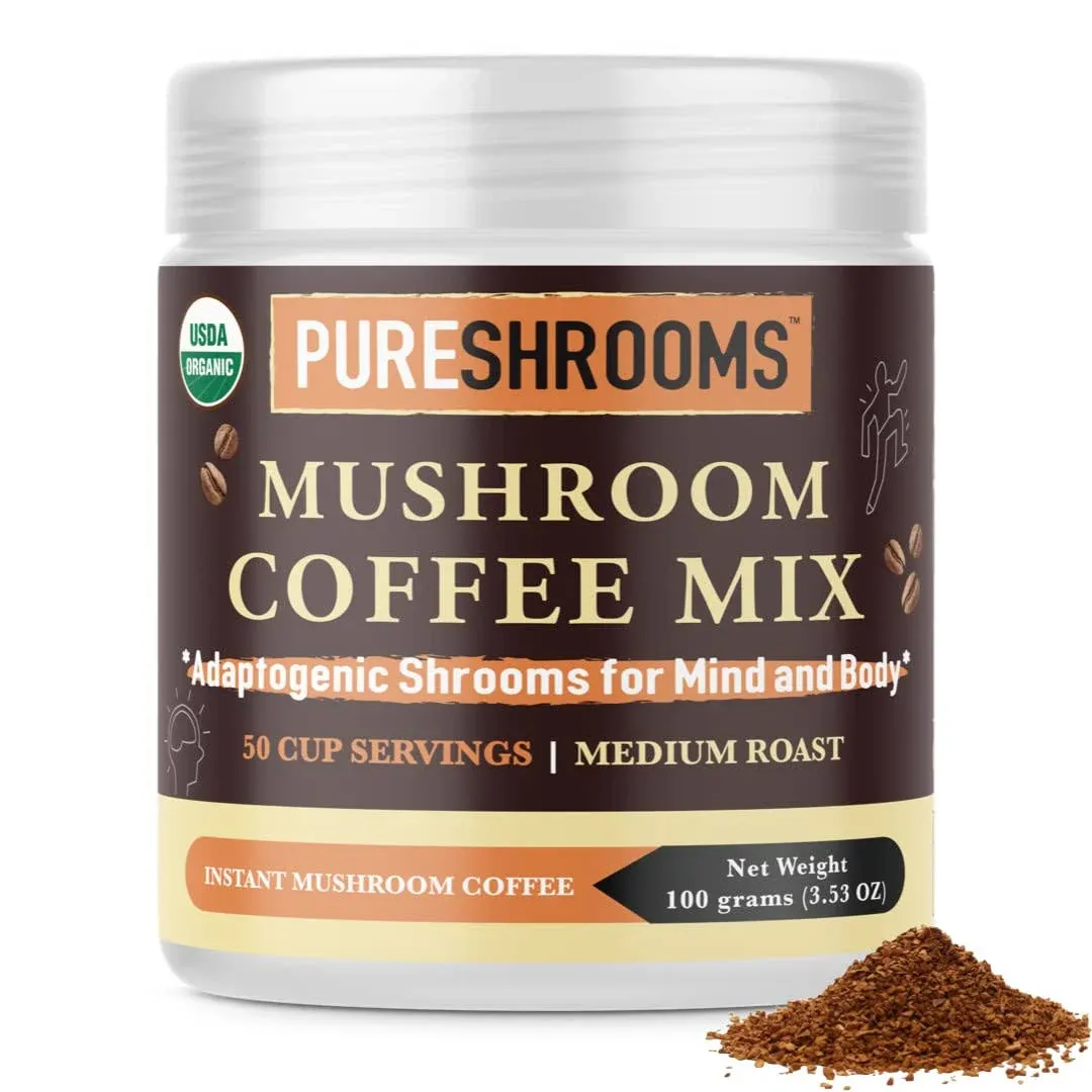 PureShrooms Mushroom Coffee with Lions Mane Reishi & Cordyceps. Focus Stress