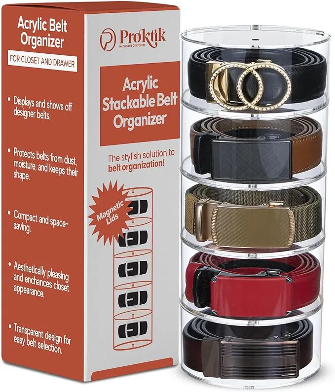 PROKTIK Acrylic Belt Organizer, 5 Layer Belt Holder, Belt Storage, Belt Organizer ...