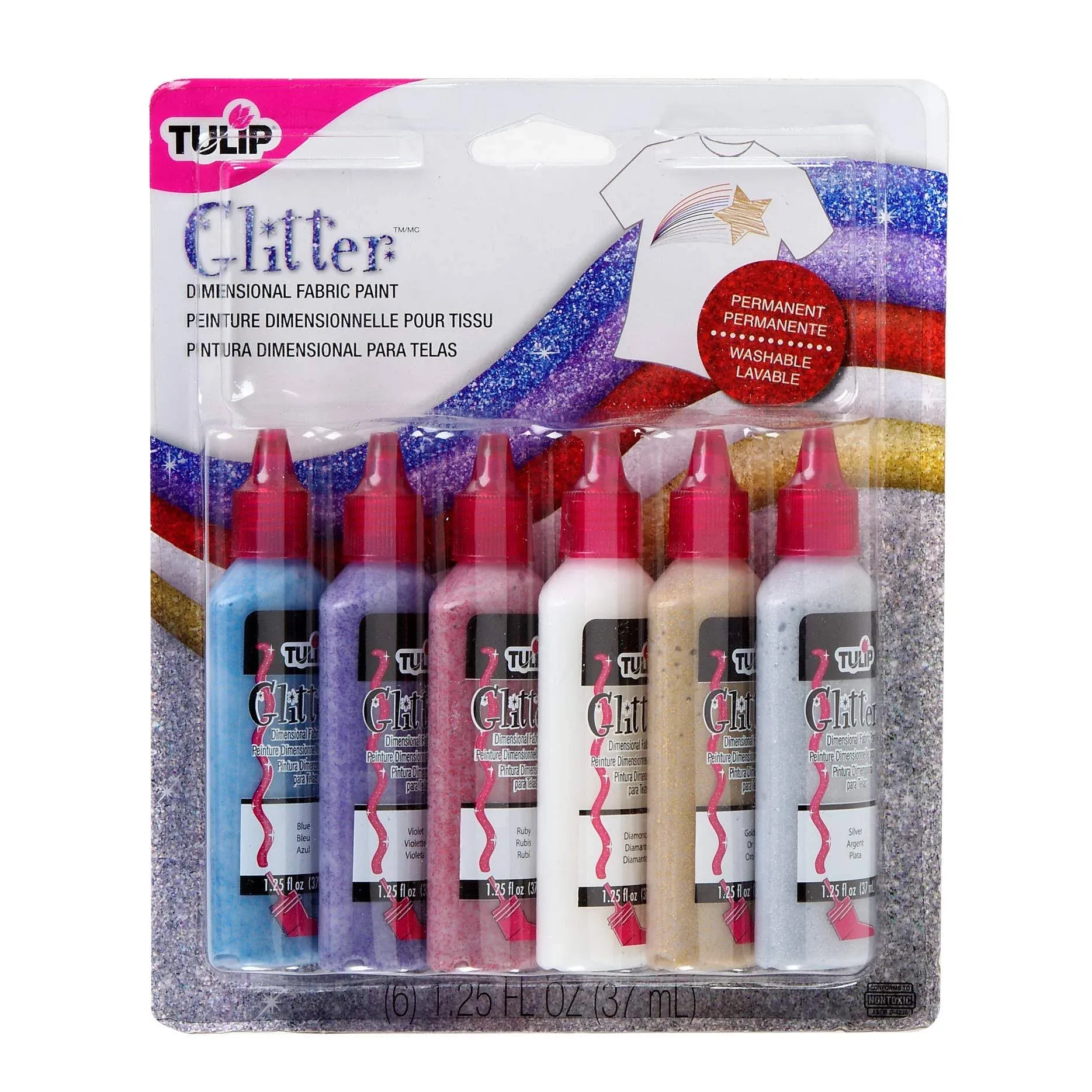 Tulip Glitter Dimensional Fabric Paints - 6/Pkg