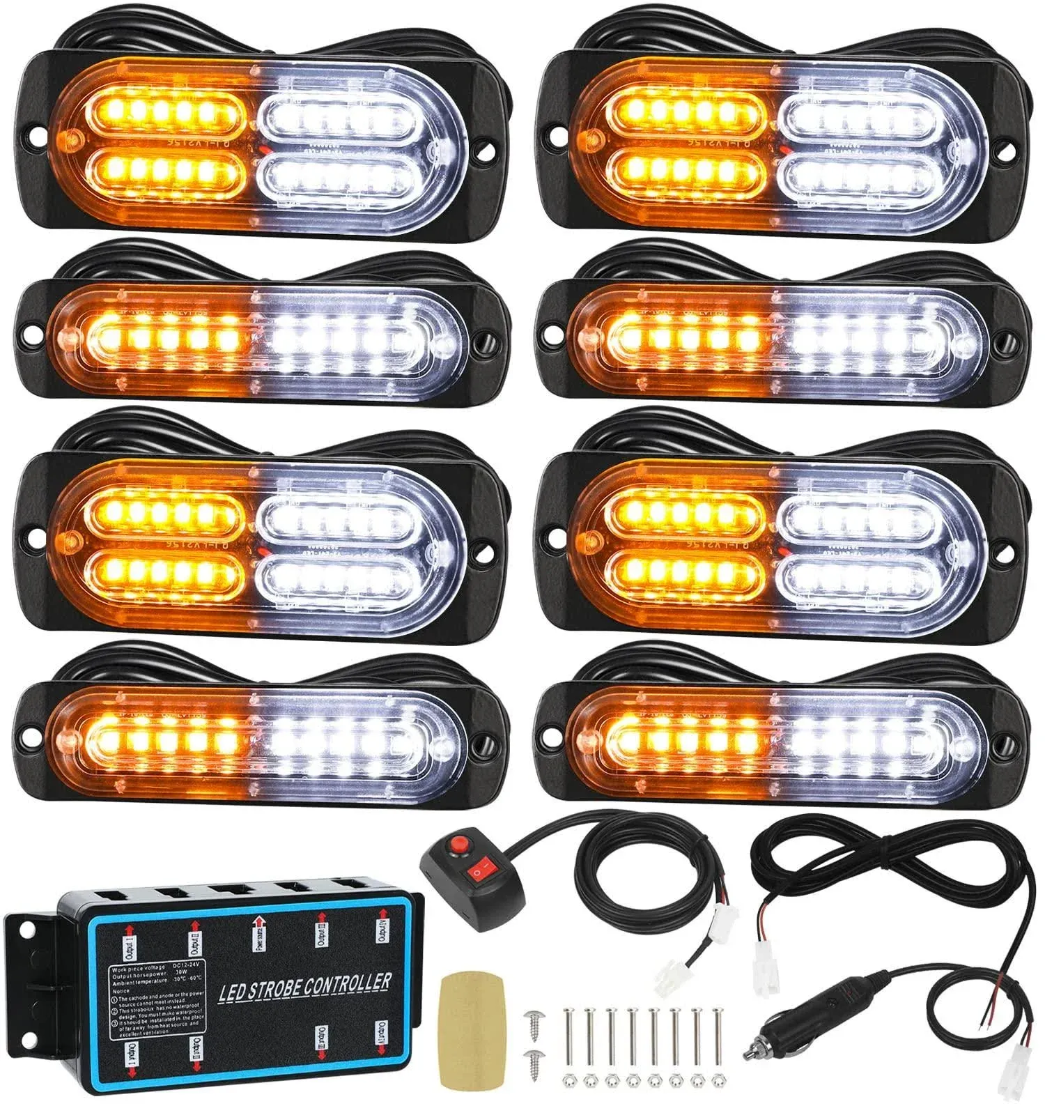 8pcs Car Truck Emergency Hazard Warning Strobe light w/Strobe Controller Kit