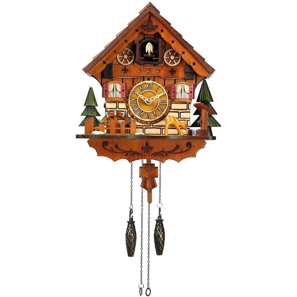 Cuckoo Clock Handcrafted Traditional Black Forest Wood Wall Decor 8.1&#034;W x 9.1&#034;H