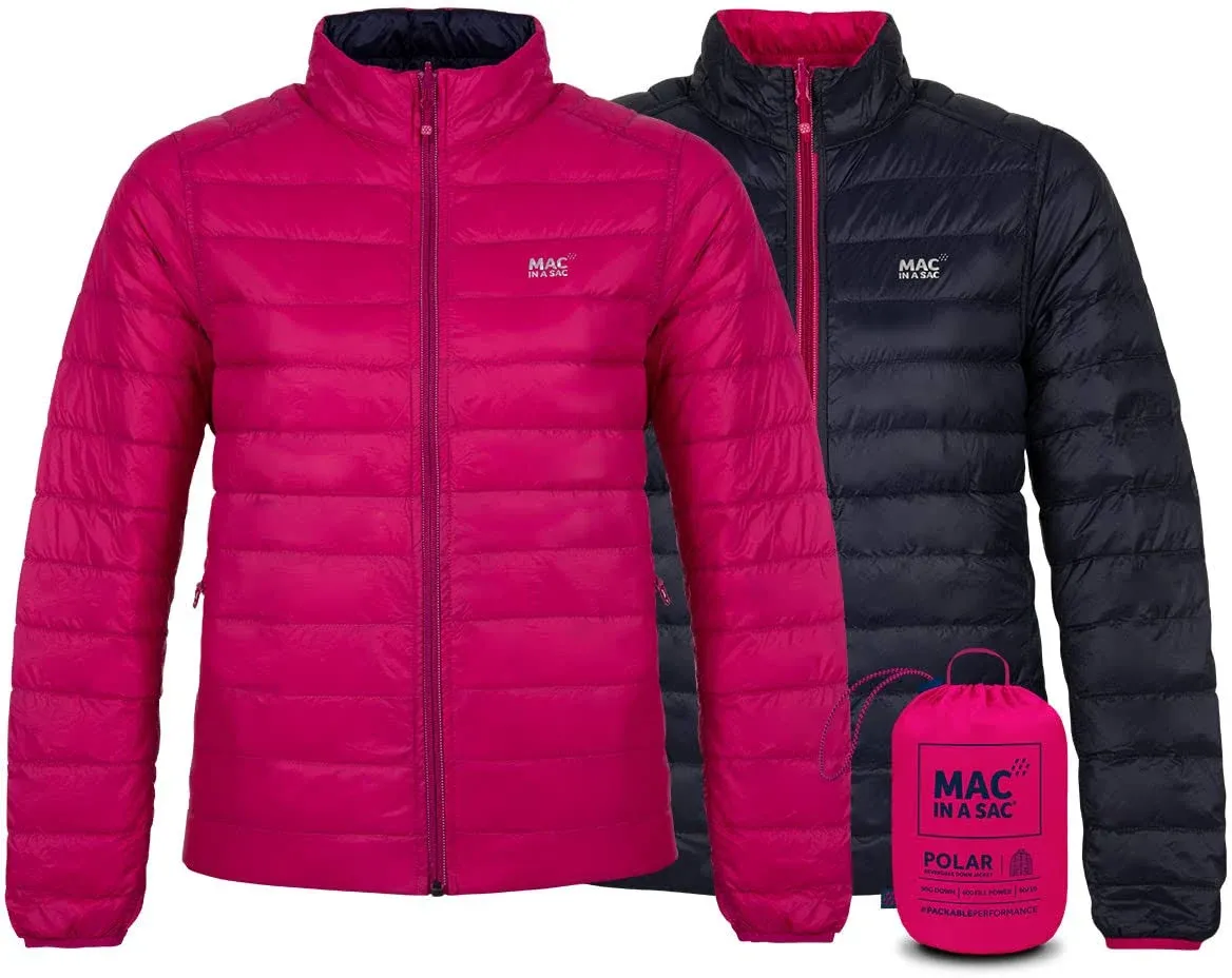 Mac in a Sac Women's Reversible Lightweight Water Repellent Packable Down Puffer Jacket, Fuchsia/Navy, 18