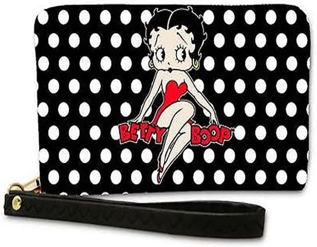 Betty Boop Black With White Polka Dot Zipper Wristlet Wallet  - Licensed New