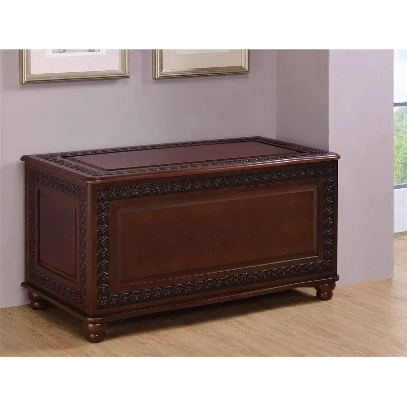 BOWERY HILL 40" x 21" Traditional Wood Cedar Blanket Chest with Flip Open Storage, Fully Lined with Cedar, for Bedroom/Living Room, in Deep Tobacco Finish