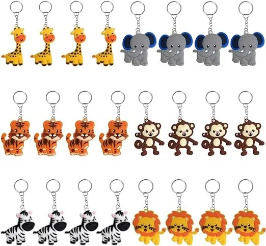 iMagitek 24 Pack Jungle Safari Animal Keychains, Kids Party Bag Fillers, School Carnival Rewards, Jungle Safari Baby Shower Party Favors