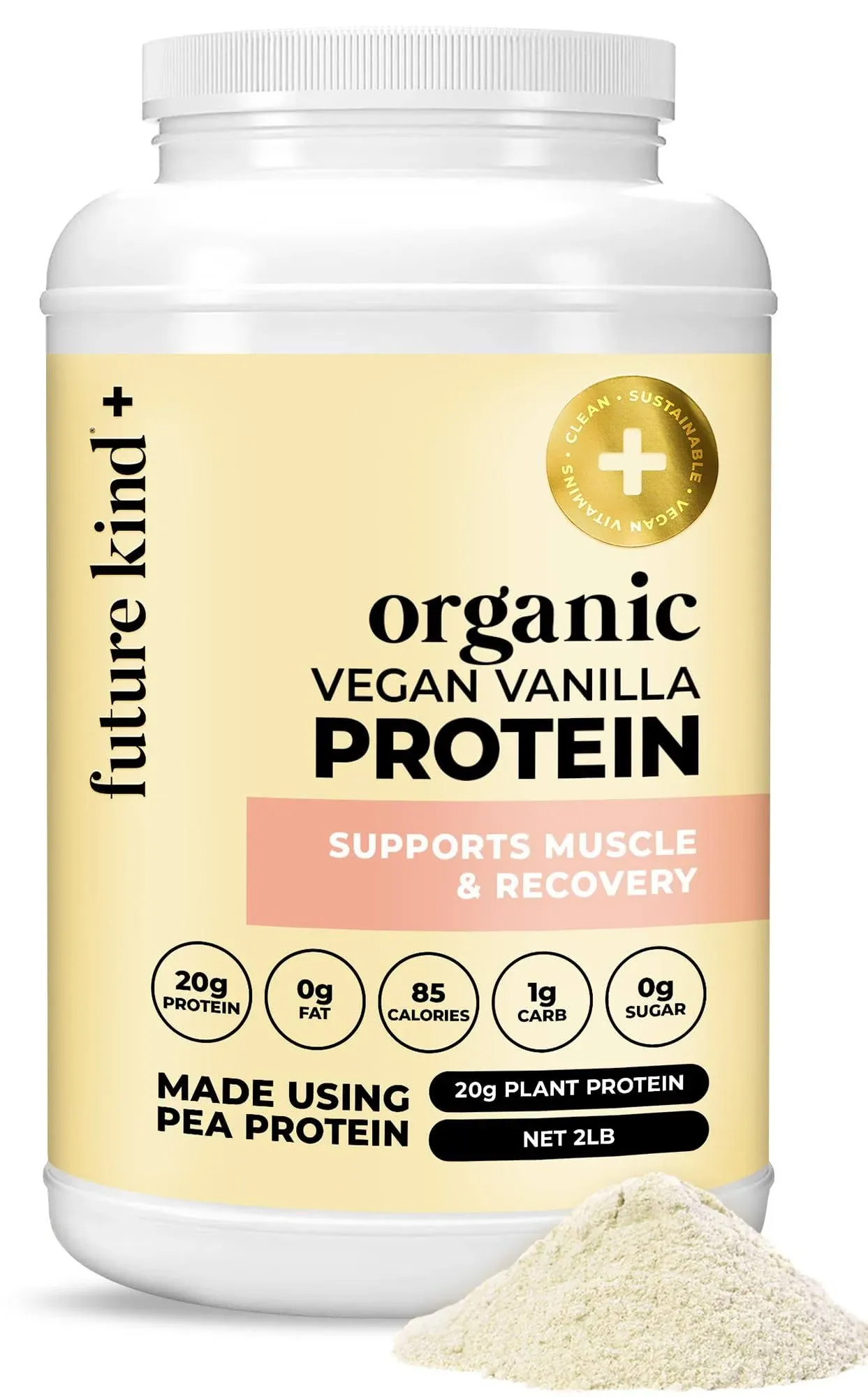 Future Kind Vegan, Vanilla (34srv) - Whey Free Protein Powder for Men and Women Pea Plant Protein for Lean Muscle - Sugar-Free, Soy-Free Non Dairy, w/Iron and Fiber