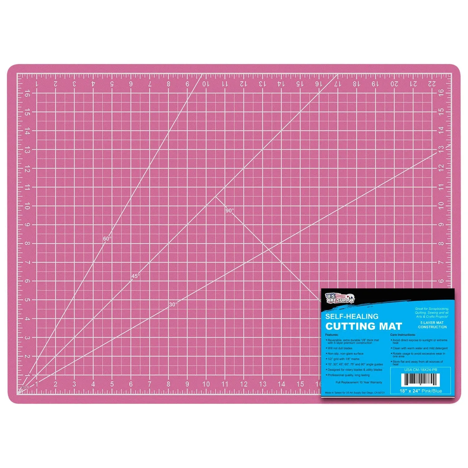 US Art Supply 18&quot; x 24&quot; Pink/Blue Professional Self Healing 5-Ply Double Sided Durable Non-Slip Cutting Mat Great for Scrapbooking, Quilting, Sewing