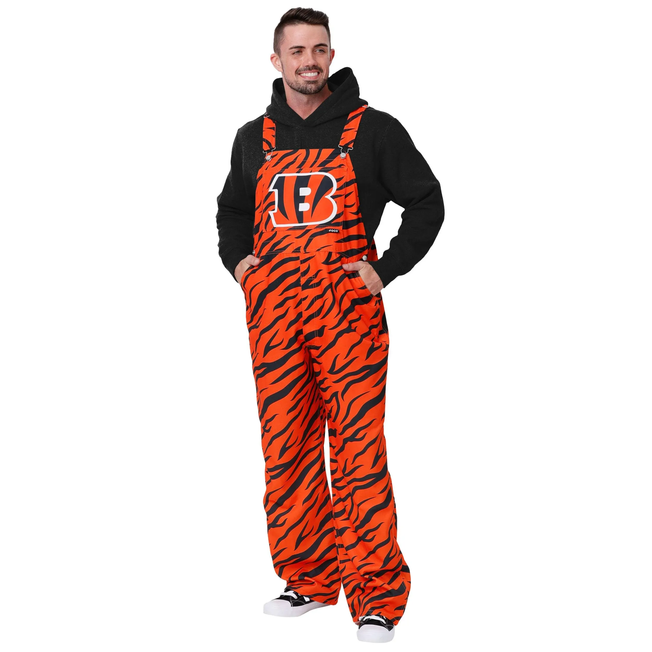 FOCO Cincinnati Bengals NFL Mens Tiger Stripe Thematic Bib Overalls