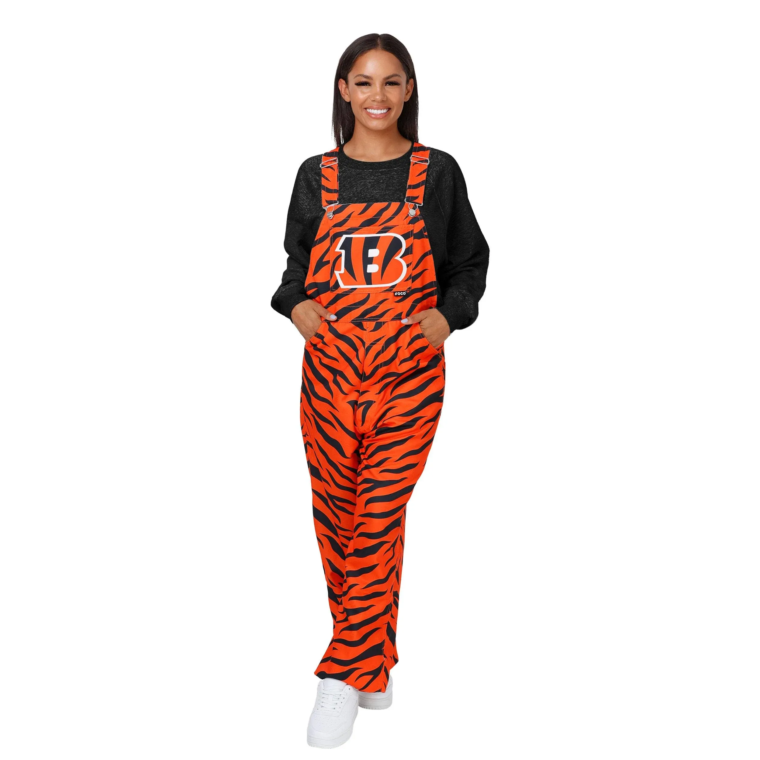 Cincinnati Bengals NFL Womens Tiger Stripe Thematic Bib Overalls