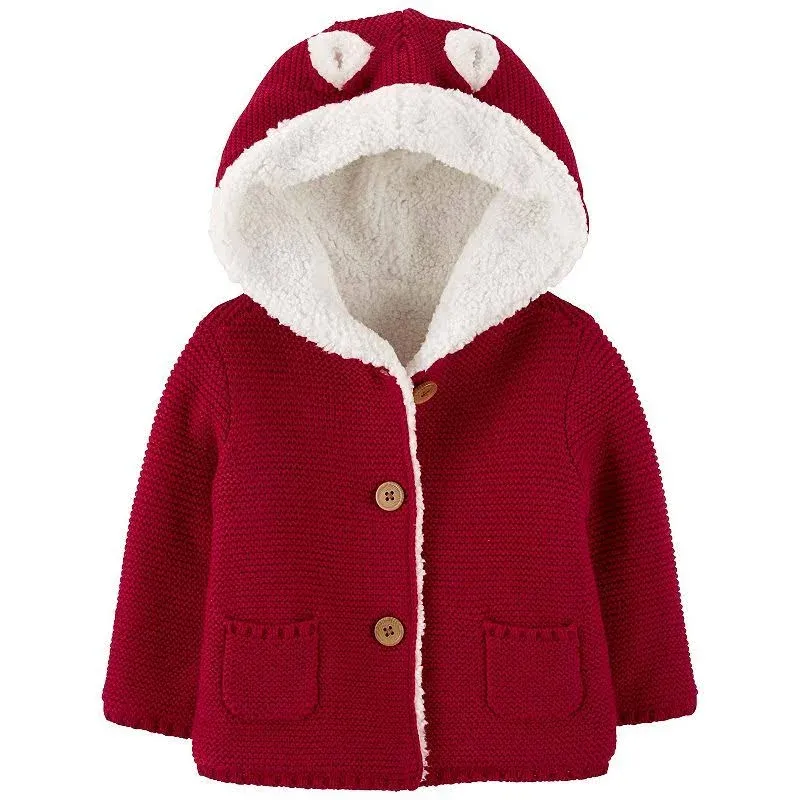 Carter's Baby Faux-Sherpa-Lined Hooded Cardigan - Red - Size 6 Months