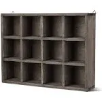 Flexzion Wooden Cubby Shelf - 12-Compartment Floating Hanging Wall Display Shelf Wood Rustic Brown Knick Knack Shelf, Versatile Wall Compartment