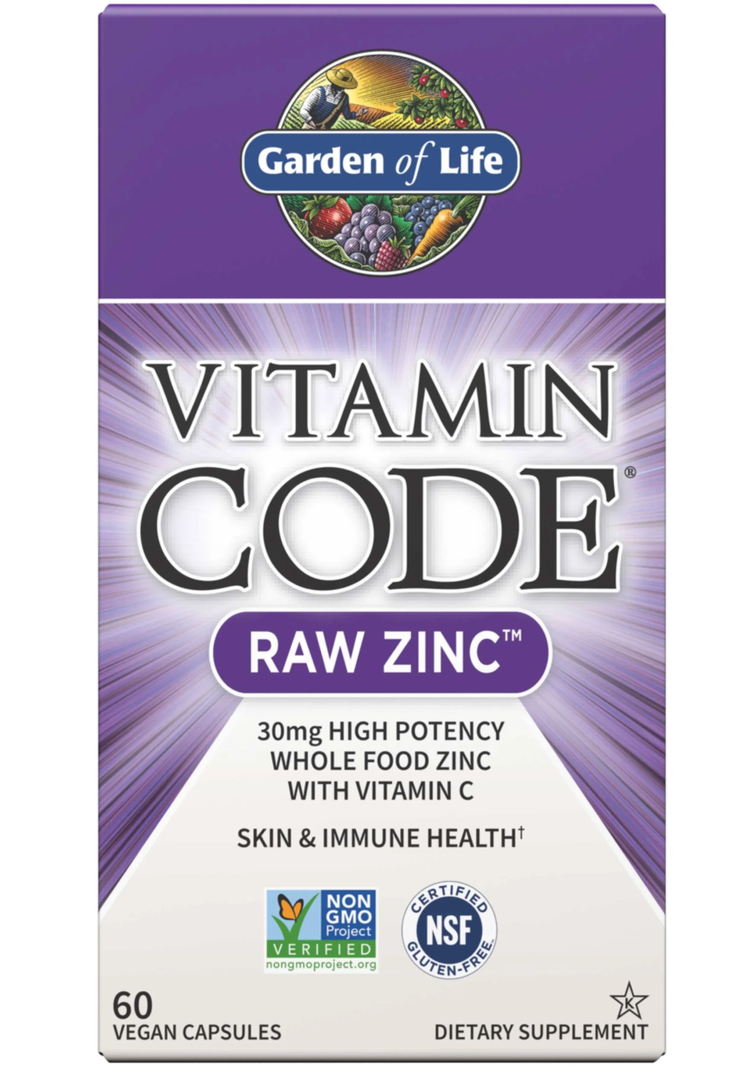Garden of Life Vitamin Code Raw Zinc, 30mg Whole Food Zinc Supplement + Vitamin C, Trace Minerals & Probiotics for Immune Support, Certified Vegan Non-GMO & Gluten Free Zinc Supple