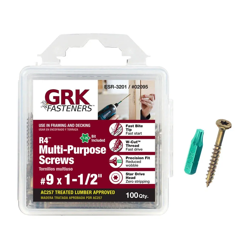 GRK Screws 02095 #9x1-1/2 Star Drive Bugle Head Climatek Coated Steel R4 Multi-Purpose Screws, 100/Box