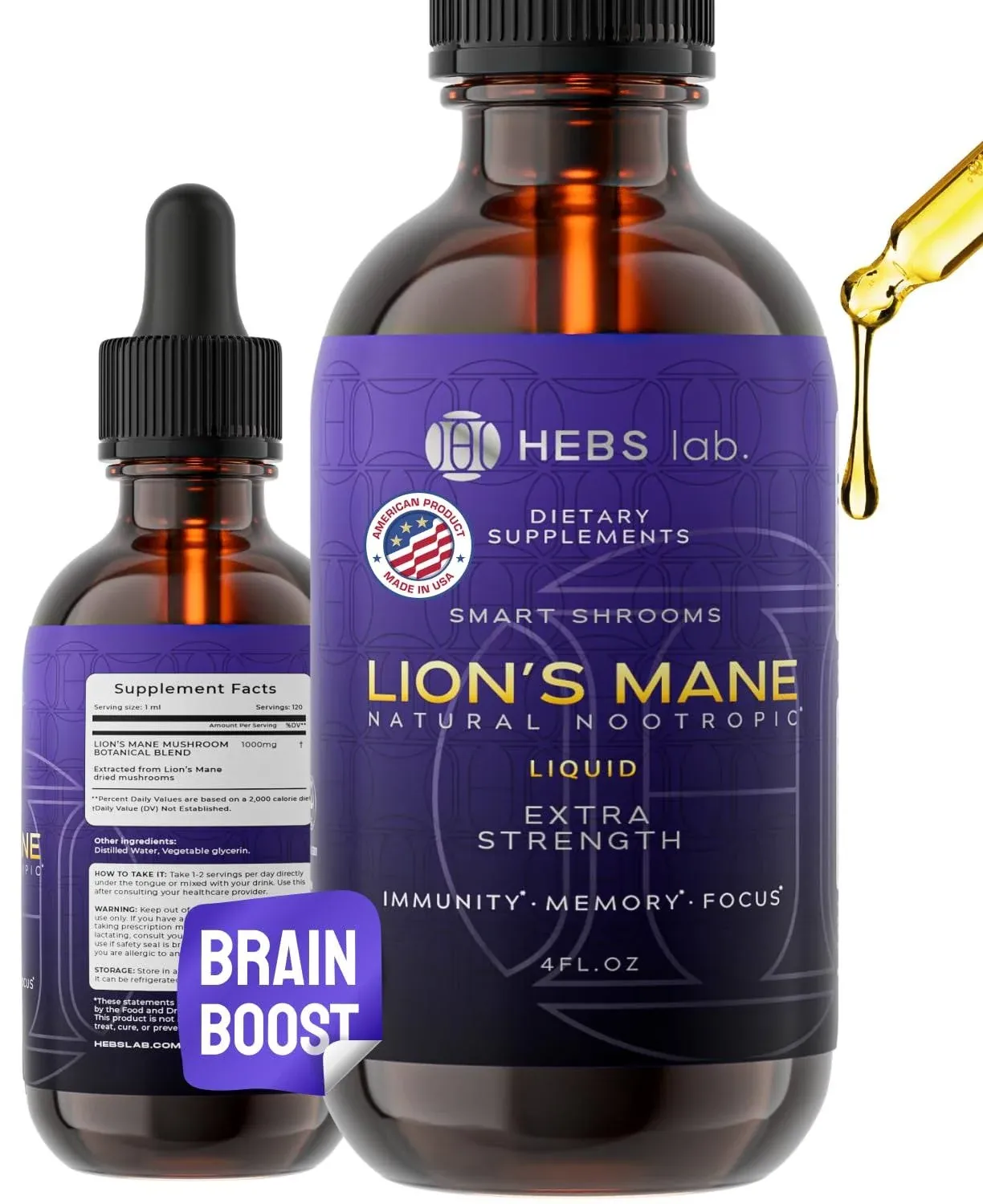 Lions Mane Mushroom Supplement - Organic Lions Mane Extract - Herbs Brain Supplement - Natural Lion's Mane Drops - Immune Defense - Made in USA -