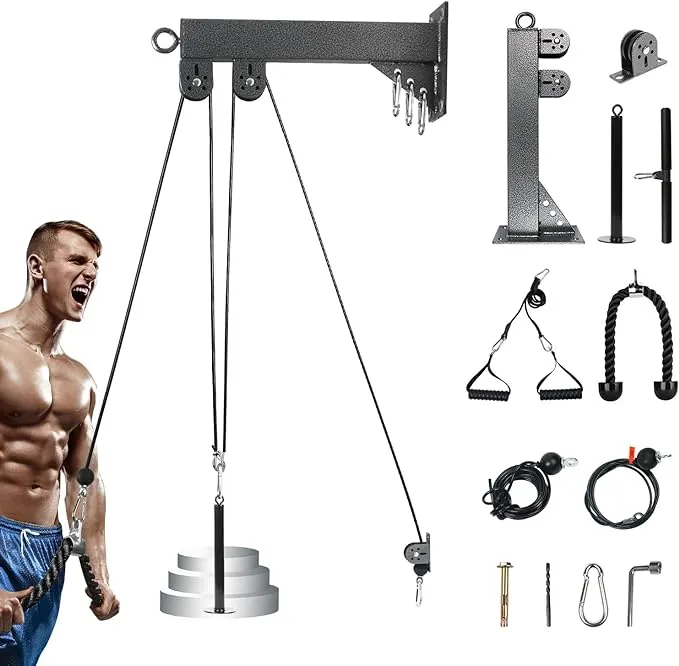 TRENDBOX Pulley System Gym Tricep Rope Pull Down Training Cable Machine, LAT Pulldown Attachments for Home and Gyms