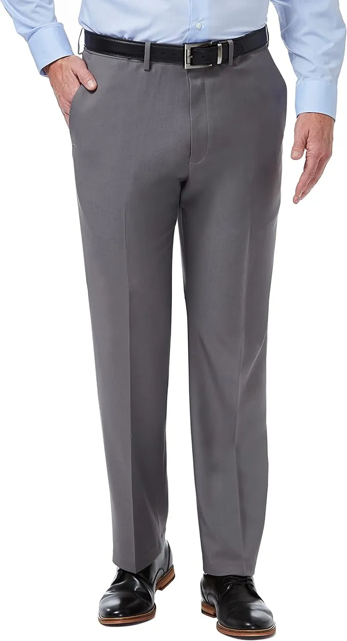 Haggar Men's Premium Comfort Stretch Classic-Fit Solid Flat Front Dress Pants ...