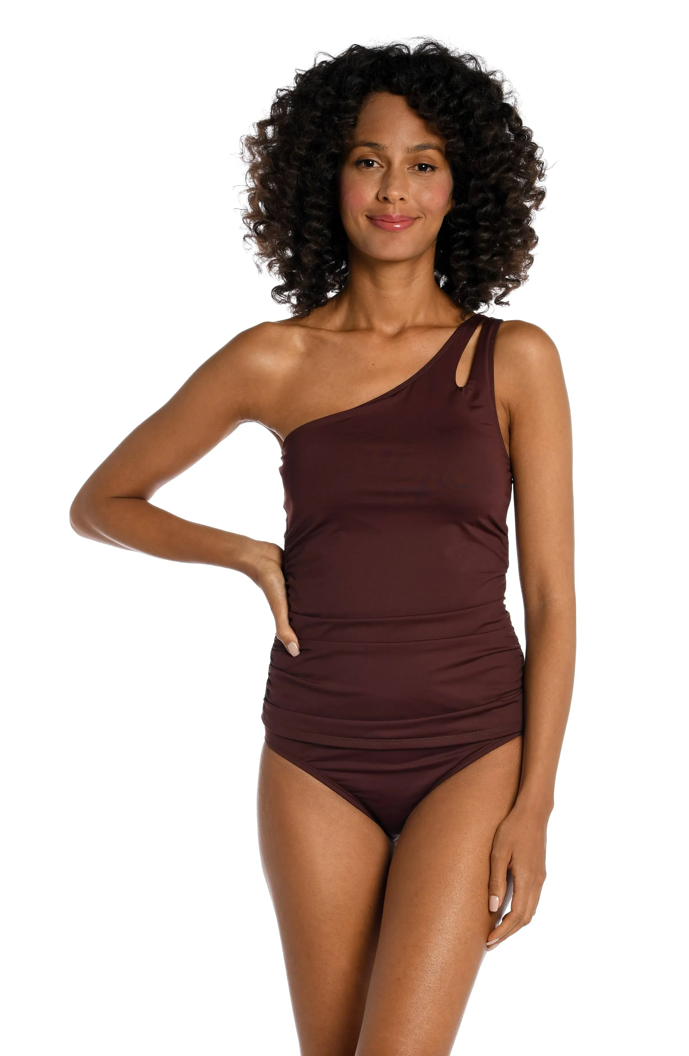 La Blanca Island Goddess One Shoulder Keyhole Tankini Top Java / 10