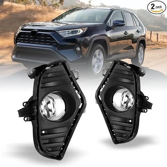 AUTOWIKI Fog Lights for 2019-2023 TOYOTA RAV4 (Not fit ADVENTURE; TRAIL and TRD OFF-ROAD models) OEM Fog Lamps Replacement 1 Pair Clear Lens with Switch and Wiring Kit