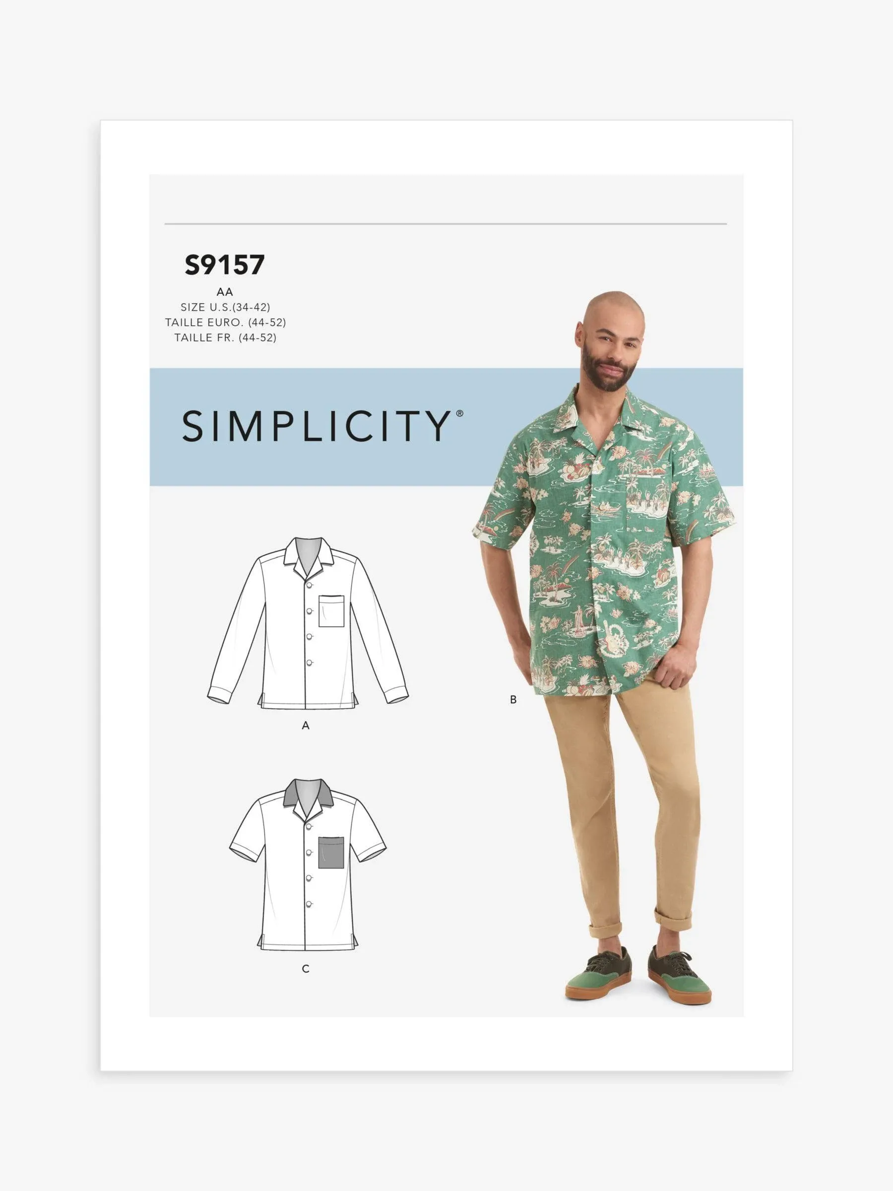 Simplicity Sewing Pattern S9157 Men's Open Pointed Collar Shirts