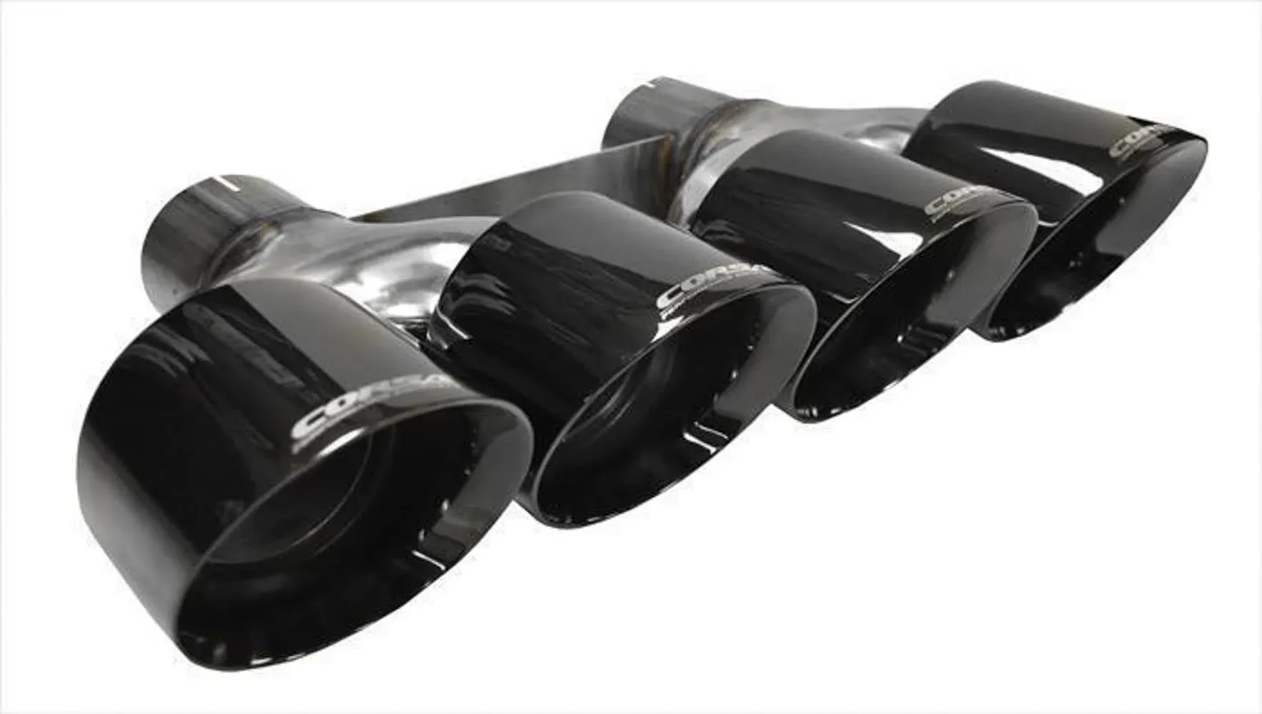 Corsa 304 SS Round Angle Cut Quad Black Exhaust Tips For Corvette 14-19 14062BLK