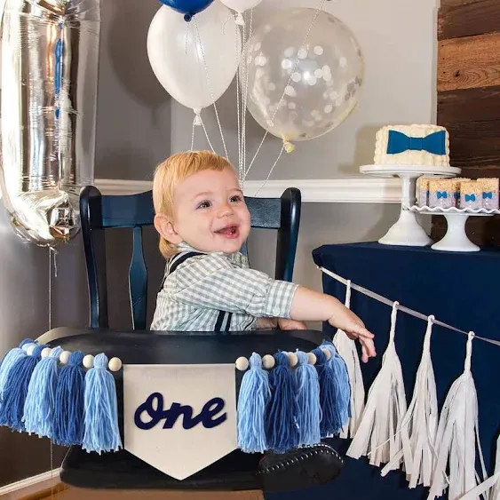 High Chair Banner 1st Birthday Boy - One High Chair Banner,Blue High Chair Banner,Navy Blue 1st Birthday High Chair Banner,Boy Tassel Garland,Boho 1st Birthday Decor,Tassel And Canvas Bunting