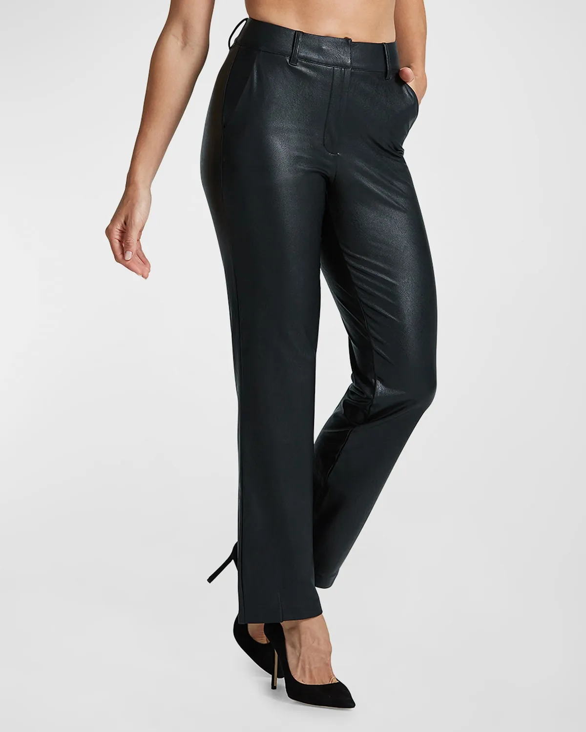 Faux-Leather Full-Length Trousers