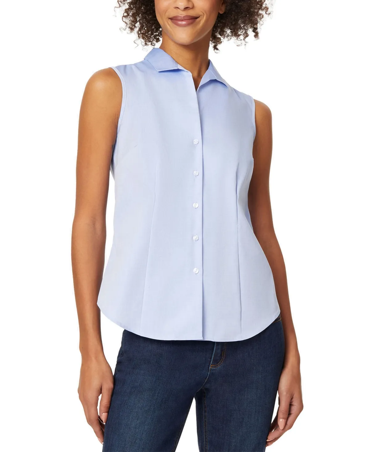 Jones New York Womens White Sleeveless Collared Button Up Top L