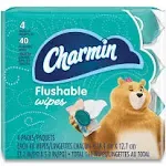 Charmin Flushable Wipes, White, 40 Sheets/Pack, Pack of 4 (79619)