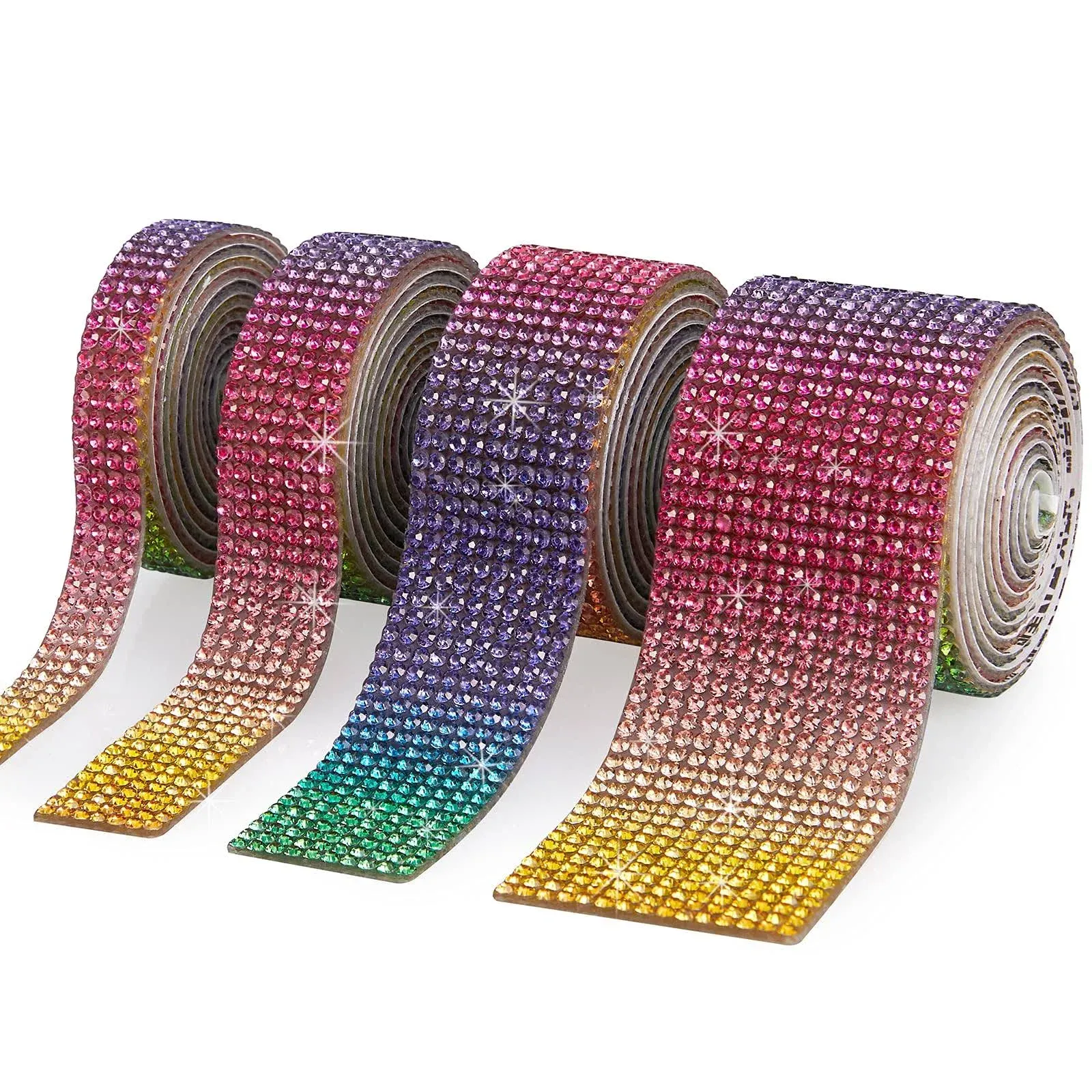 4 Rolls Selfadhesive Rhinestone Diamond Crystal Ribbonbling Diy Decoration Stick