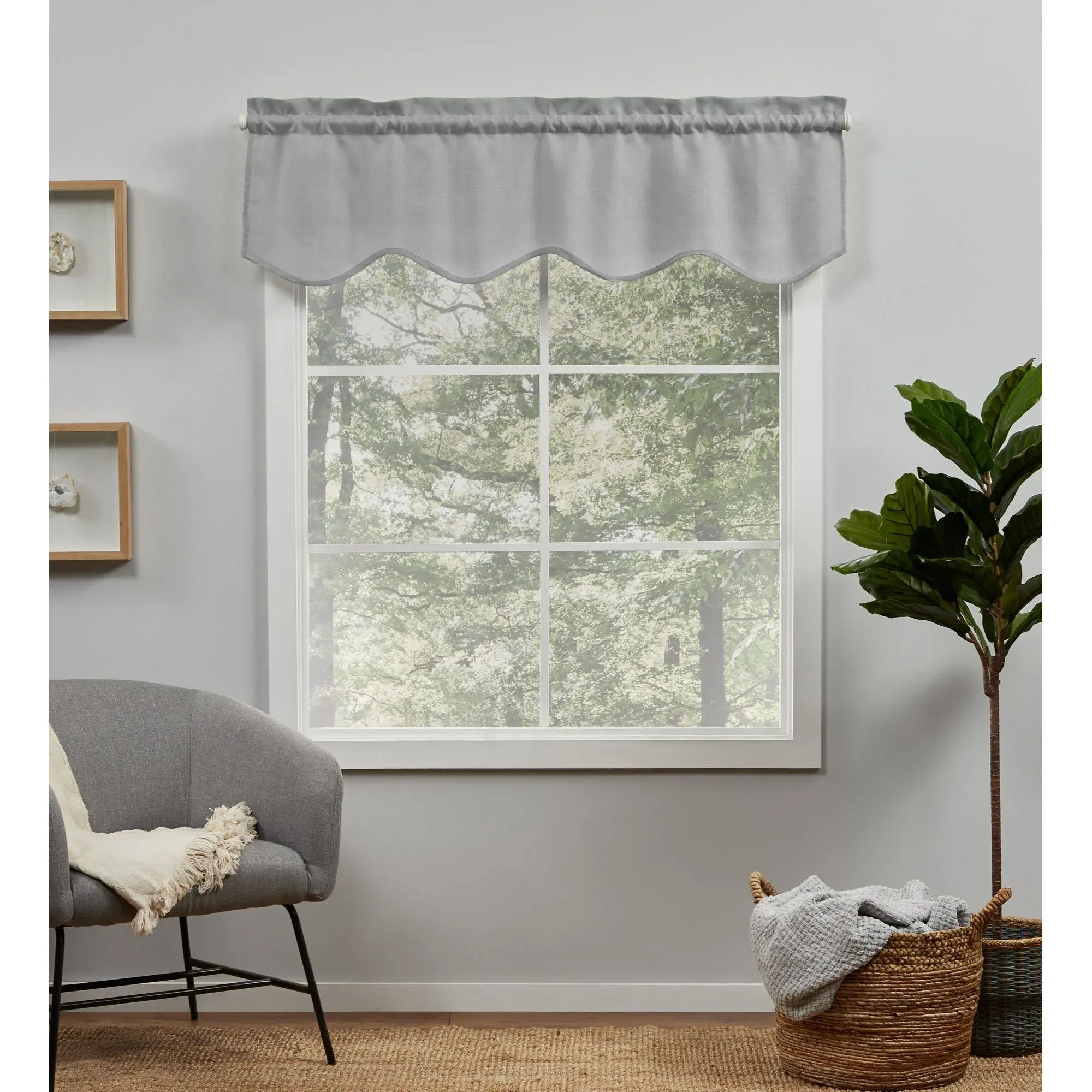 Exclusive Home Curtains EH8472-02-1-16R Loha Light Filtering Rod Pocket Scalloped Valance, 54X16, Dove Grey