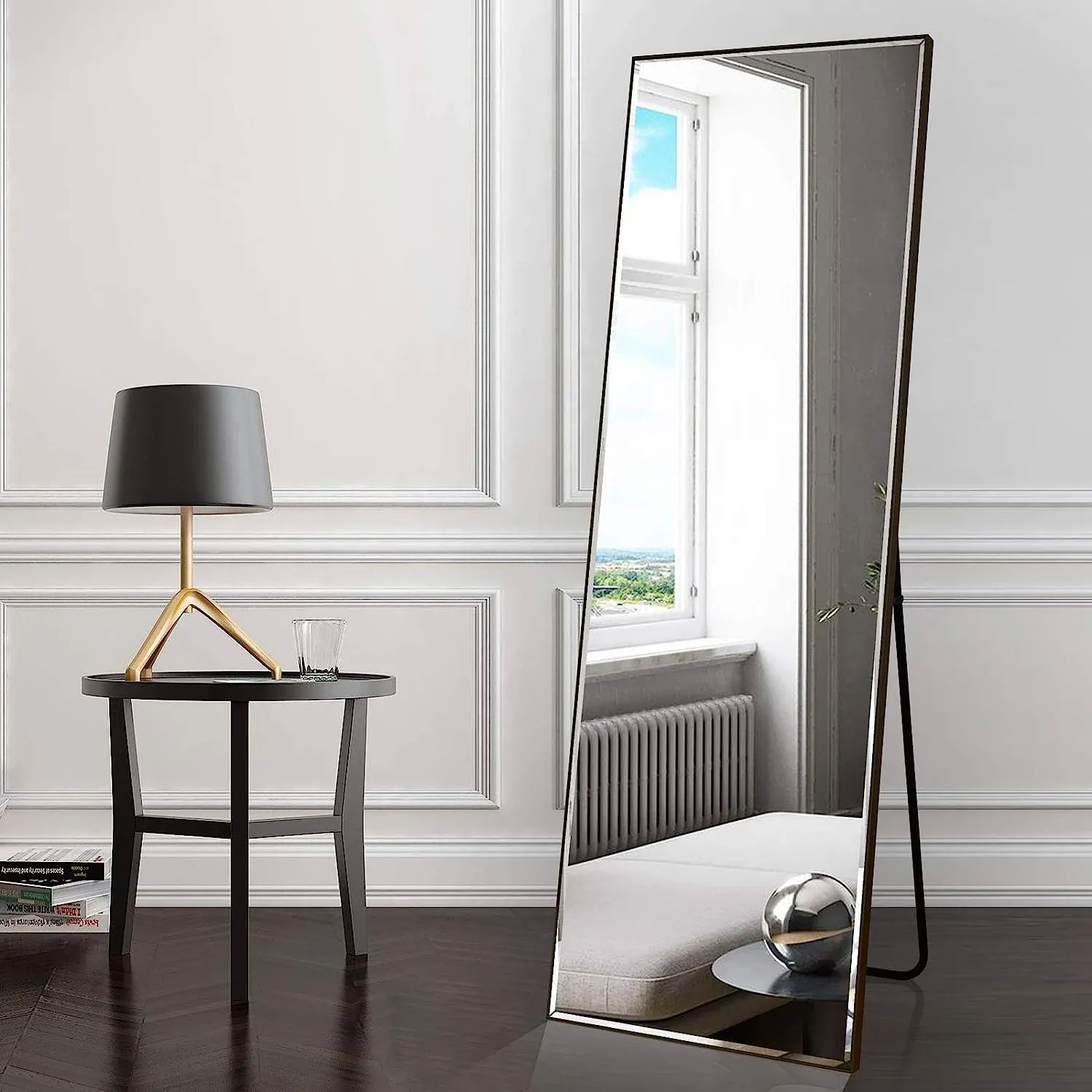 BEAUTYPEAK Arch Floor Mirror, Full Length Wall Hanging or Leaning Arched-Top Full Body Mirror with Stand for Bedroom