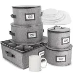 HOMELUX THEORY 5pcs Hard Shell China Storage Containers, Mug Storage Box & Plate Storage Containers, Heavy Duty Dinnerware and Coffee Cup Storage Box with Lid for Packing Dinner Plates and Glassware