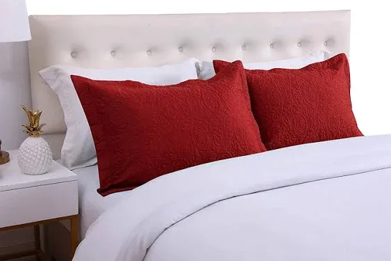 MarCielo 2 Pcs Embroidered Pillow Shams-King - Red