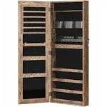 SONGMICS Mirror Jewelry Cabinet Armoire, Lockable Wall - Mounted Storage Organizer Unit with 2 Plastic Cosmetic Storage Trays, Full