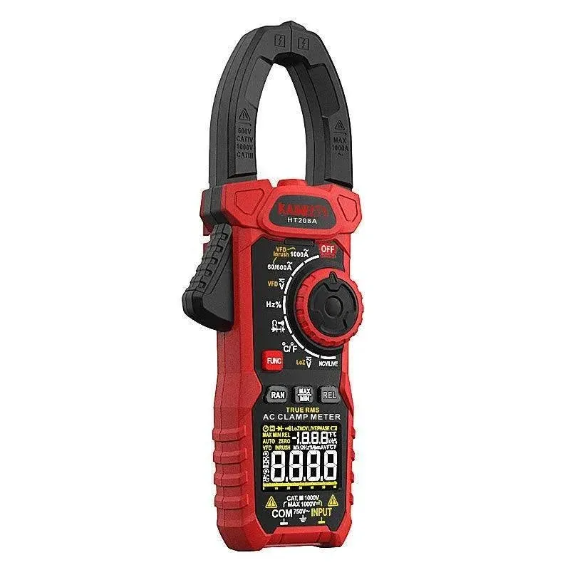 KAIWEETS HT208D Inrush Clamp Meter 1000A True RMS AC/DC Current Amp Meter, VFD, LOZ Mode, 6000 Counts, Measures Current Voltage Temperature Capacitance Resistance Diodes Continuity Duty-Cycle