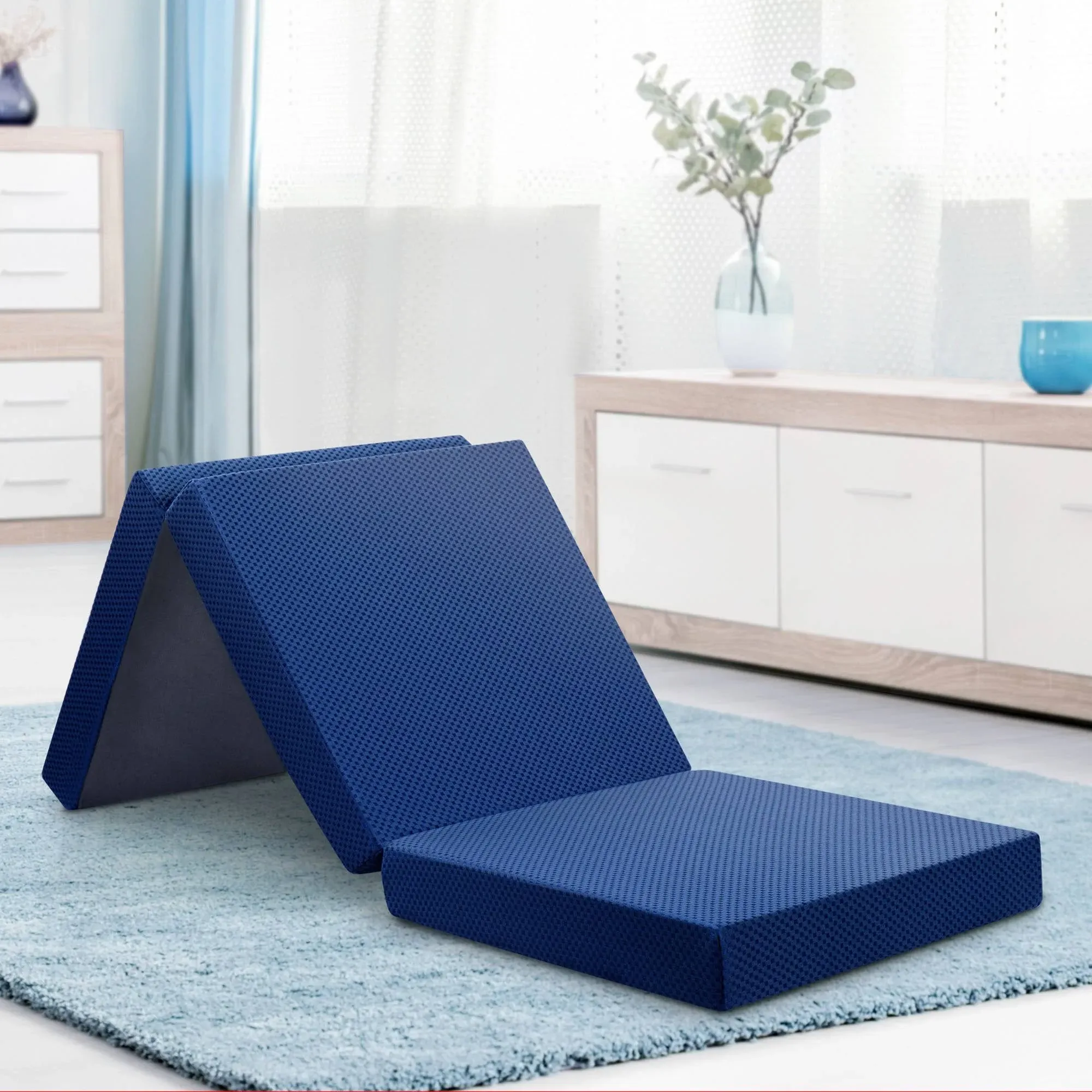  4 inch Tri-Folding Memory Foam Topper (Blue) Single 